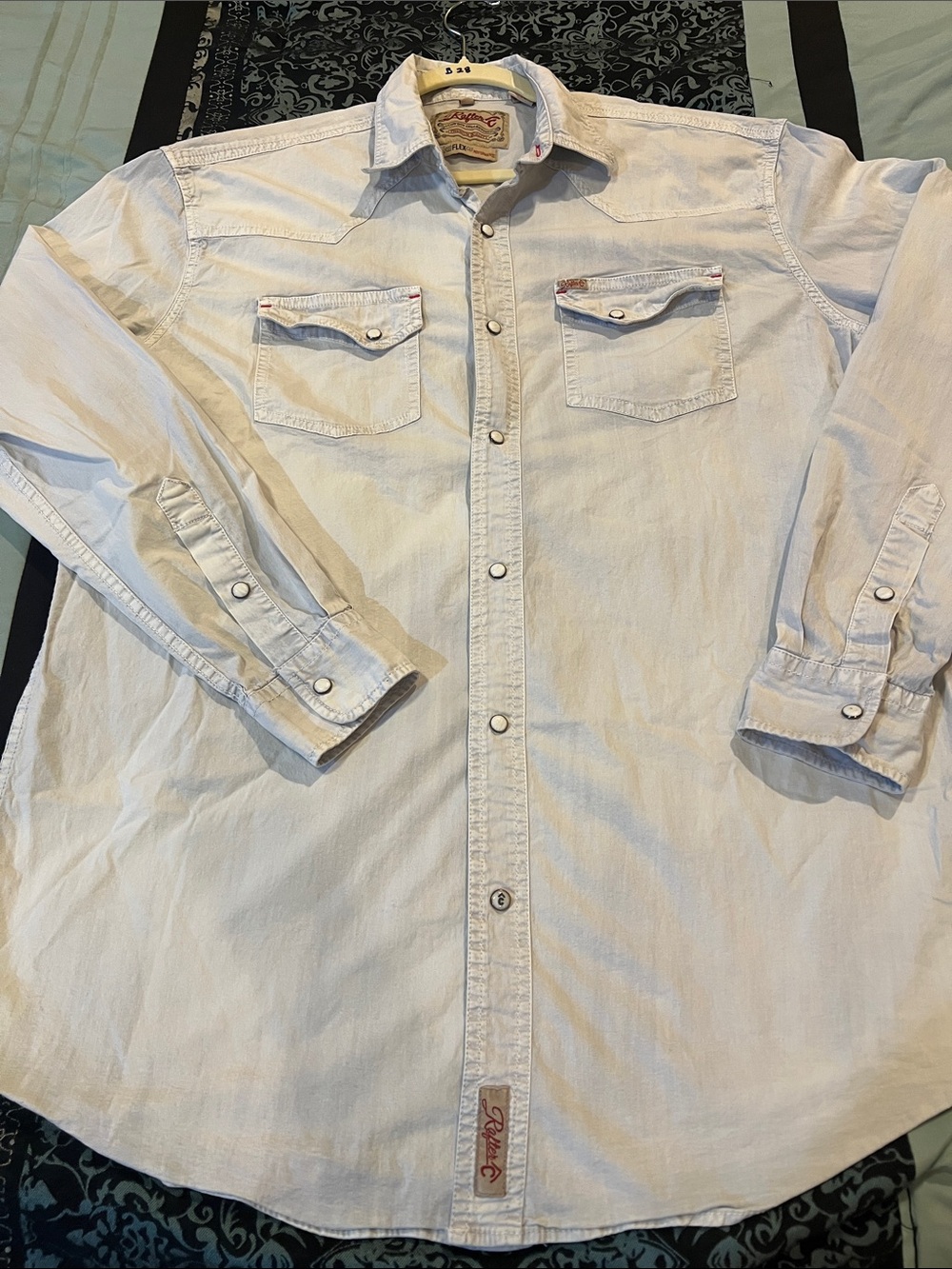 RAFTER C Light Wash Denim Western Button-Down Shirt - Men's Casual